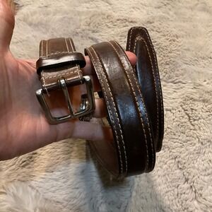 Eddie Bauer‎ Belt Leather Brown Men Size 38 Silver Buckle